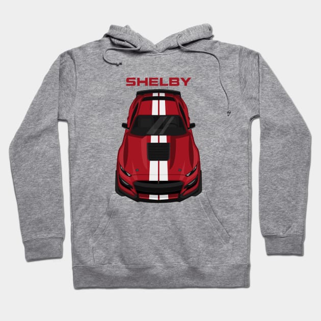 Ford Mustang Shelby GT500 2020-2021 - Rapid Red - White Stripes Hoodie by V8social